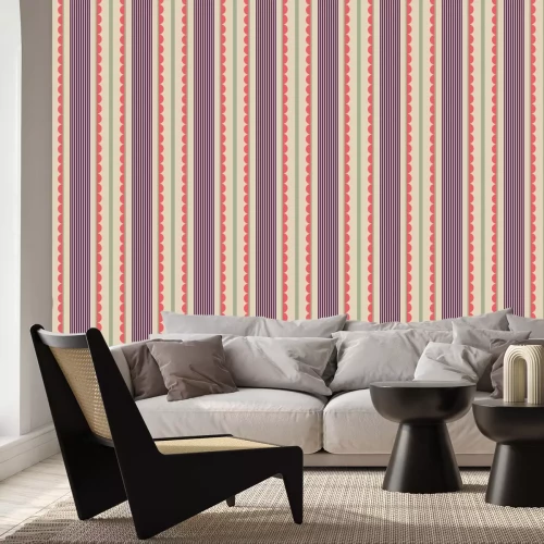 Papier peint  Rayures verticales classiques avec ornement ondulé