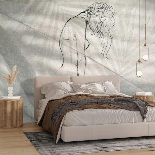 Papier peint  Motif de tissu avec croquis d'une femme debout