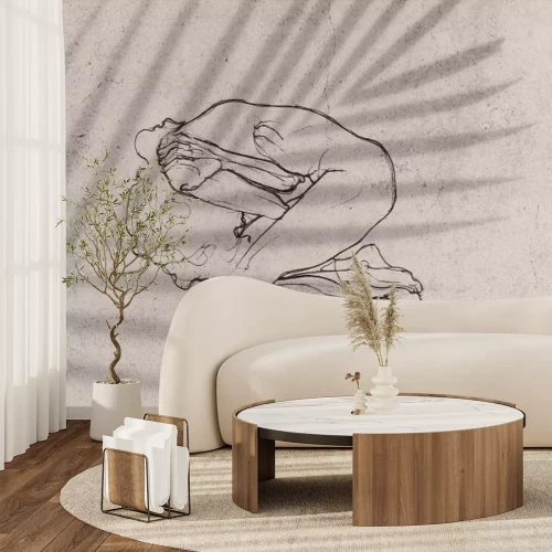 Papier peint  Femme allongée sur un fond de feuille de palmier