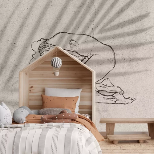 Papier peint  Femme allongée sur un fond de feuille de palmier