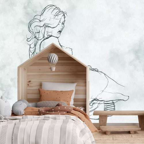 Papier peint  Croquis élégant d'une silhouette féminine sur fond blanc