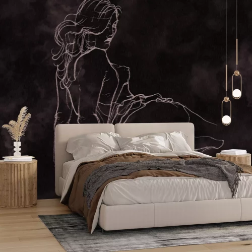 Papier peint  Croquis élégant d'une silhouette féminine sur fond blanc