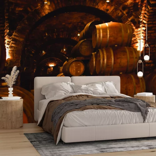 Papier peint  Cave sombre avec des tonneaux