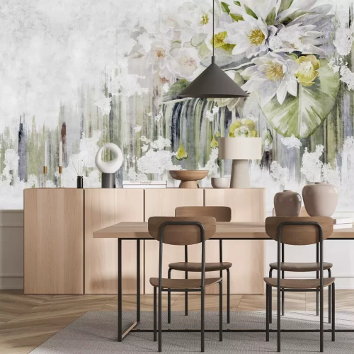 Papier peint  Fresque murale avec des fleurs de lys blanches