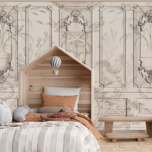 Papier peint  Moulure rustique en tons beiges