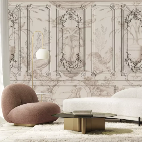 Papier peint  Moulure rustique en tons beiges