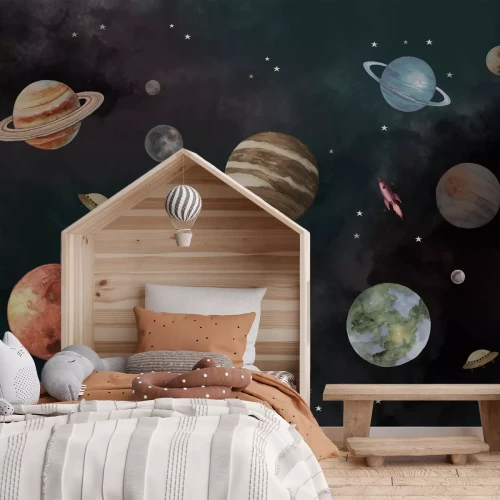 Papier peint  Planètes dans une galaxie cosmique