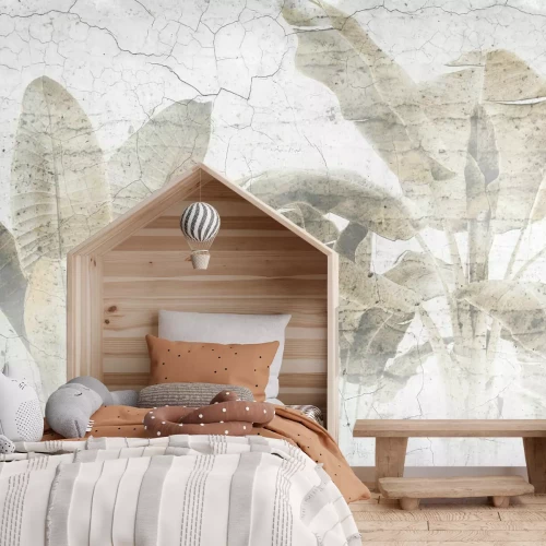 Papier peint  Feuilles de palmier sur un mur en béton