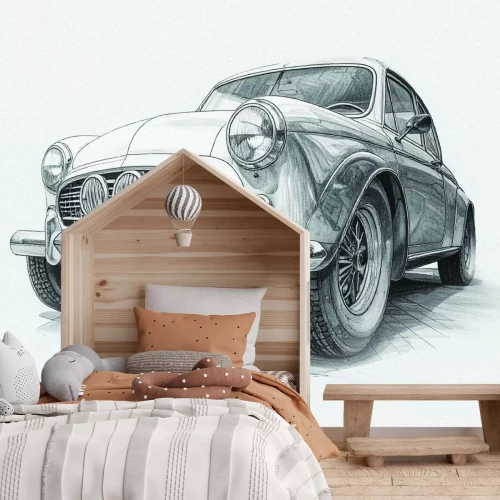 Papier peint  Dessin de voiture de style rétro