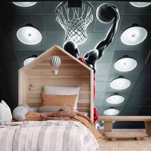 Papier peint  Athlète lançant le ballon dans le panier