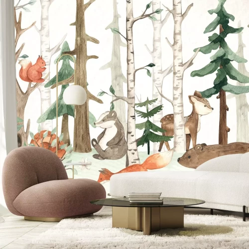 Papier peint  Paysage forestier pittoresque avec un ours