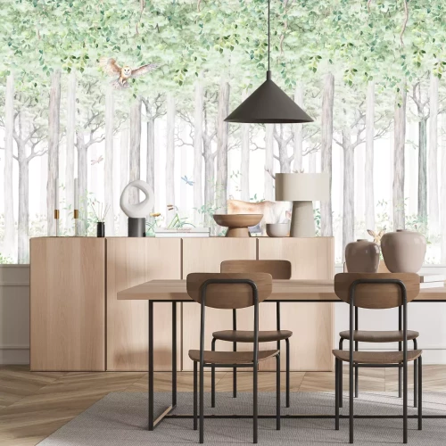 Papier peint  Végétation forestière avec un cerf et un chevreuil