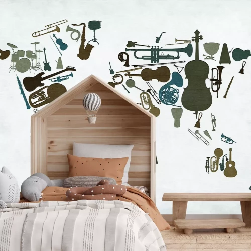 Papier peint  Imitation d'une carte du monde avec des instruments