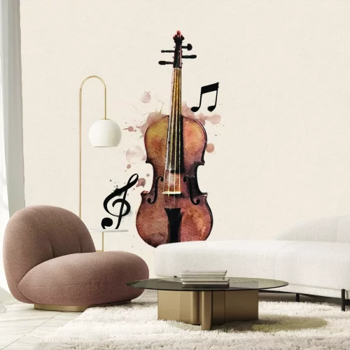 Papier peint  Violon avec partitions en aquarelle sur le mur