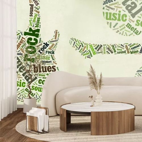 Papier peint  Guitare verte abstraite avec des inscriptions