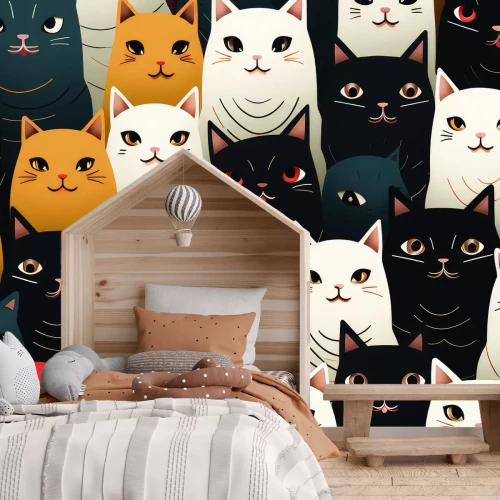 Papier peint  Dessin avec des chats colorés