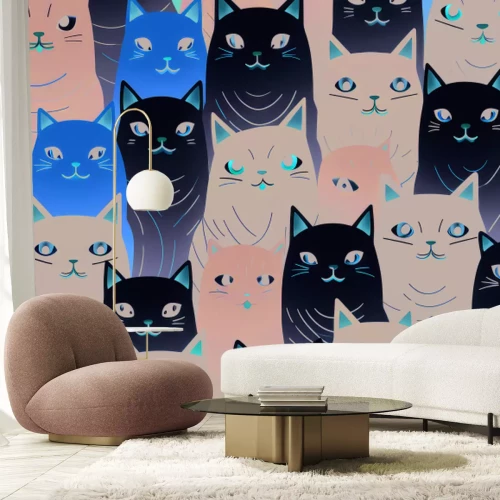 Papier peint  Dessin avec des chats colorés