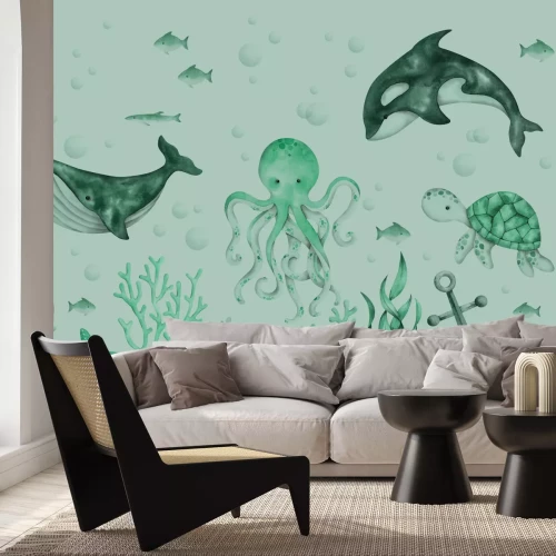 Papier peint  Monde marin avec des poissons et une pieuvre