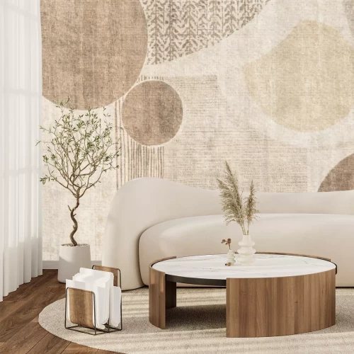 Papier peint  Formes de cercles et de rayures dans une composition marron