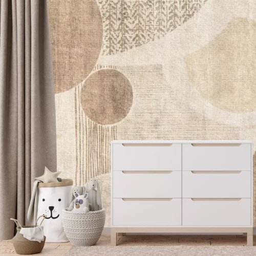 Papier peint  Formes de cercles et de rayures dans une composition marron