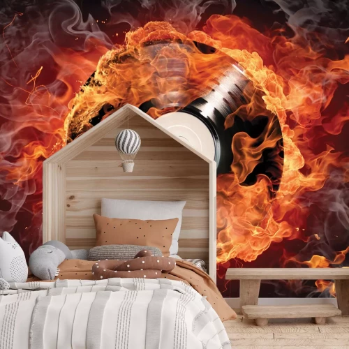 Papier peint  Disque vinyle entouré de feu