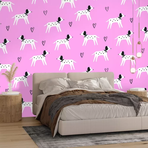 Papier peint  Chiens dalmatien sur fond rose