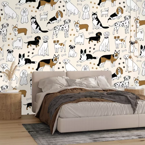 Papier peint  Chiens dessinés parmi des os et des pattes