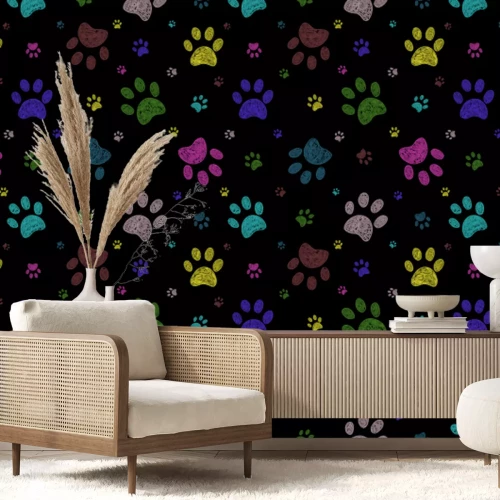 Papier peint  Pattes de chien colorées