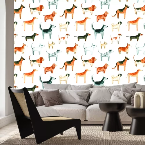 Papier peint  Chiens de race sur fond blanc