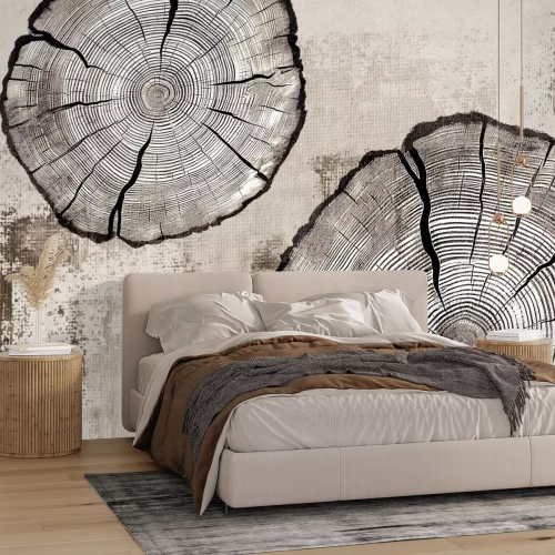 Papier peint  Cernes du tronc d'arbre sur texture beige