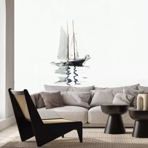 Papier peint  Aquarelle délicate d'un bateau avec une voile sur l'eau