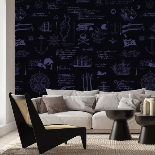 Papier peint  Motif pirate avec des navires et des compas