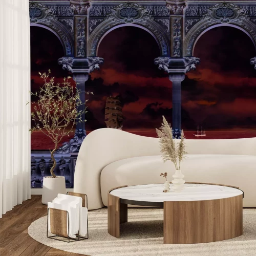 Papier peint  Navires en mer vus depuis une terrasse historique