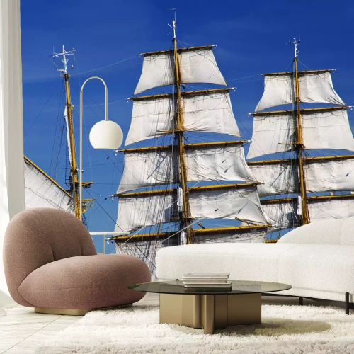 Papier peint  Navire en mer naviguant près d'un phare