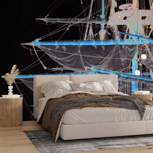 Papier peint  Voiles d'un grand navire sur fond blanc