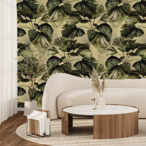 Papier peint  Feuilles de palmier vertes au style vintage