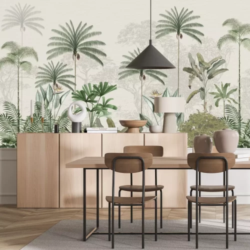 Papier peint  Plantes tropicales, jungle, paysage vert avec des arbres