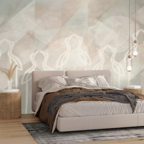 Papier peint  Hérons sur fond géométrique dans un style moderne