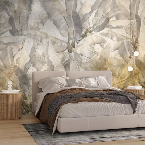 Papier peint  Plantes de bananier tropical sur fond en béton