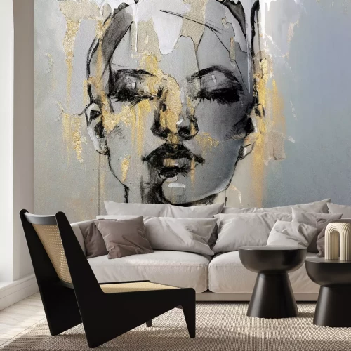 Papier peint  Portrait abstrait d'une femme avec de l'or