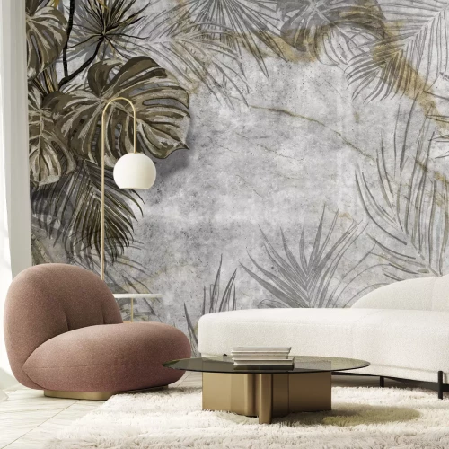 Papier peint  Feuilles exotiques de palmier et monstera
