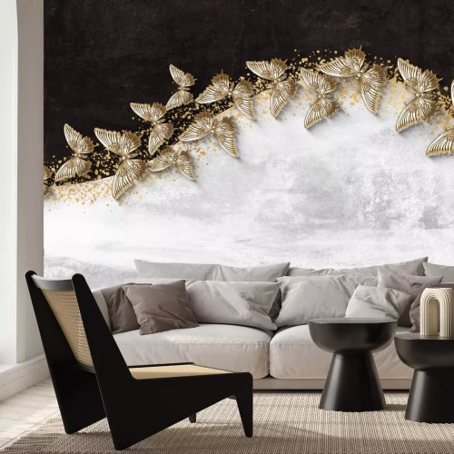 Papier peint  Papillons 3D Dorés sur un Fond en Béton