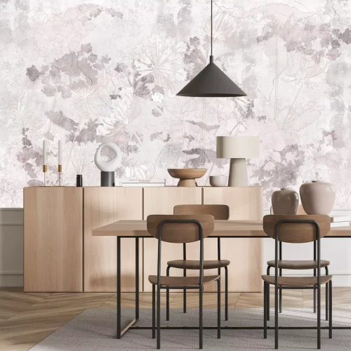 Papier peint  Fleurs Sauvages et Plantes sur un Fond en Béton