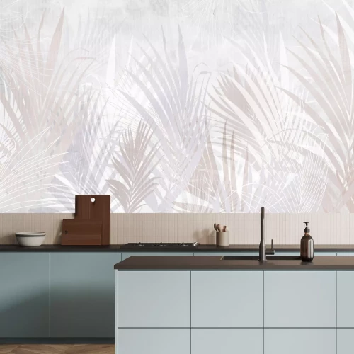 Papier peint  Grandes Feuilles Tropicales sur Fond Gris