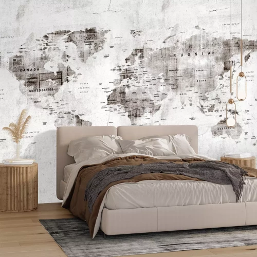 Papier peint  Carte du Monde en Style Vintage sur Fond en Béton