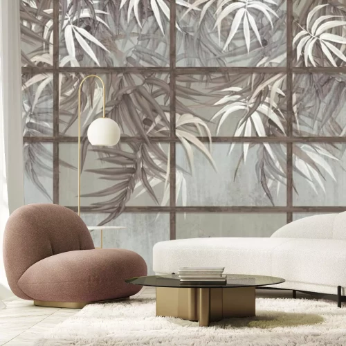 Papier peint  Feuilles sur un fond texturé