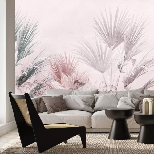 Papier peint  Feuilles de palmiers sur fond clair