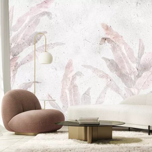Papier peint  Feuilles de palmier roses sur béton