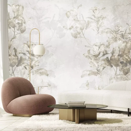 Papier peint  Feuilles botaniques sur fond gris