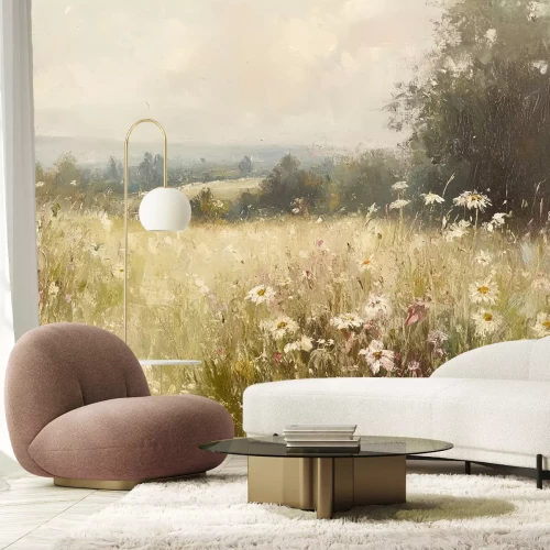 Papier peint  Clairière peinte avec des fleurs